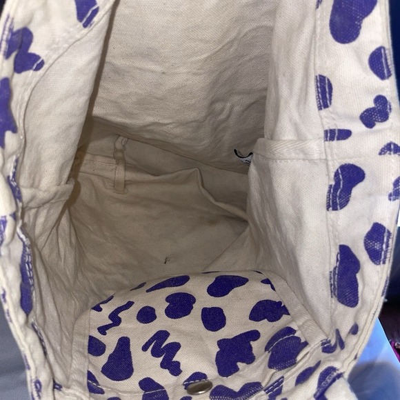 Baggu Duck Bag Shopper Canvas Tote Leopard Print Purple White Machine Washable - Picture 8 of 11